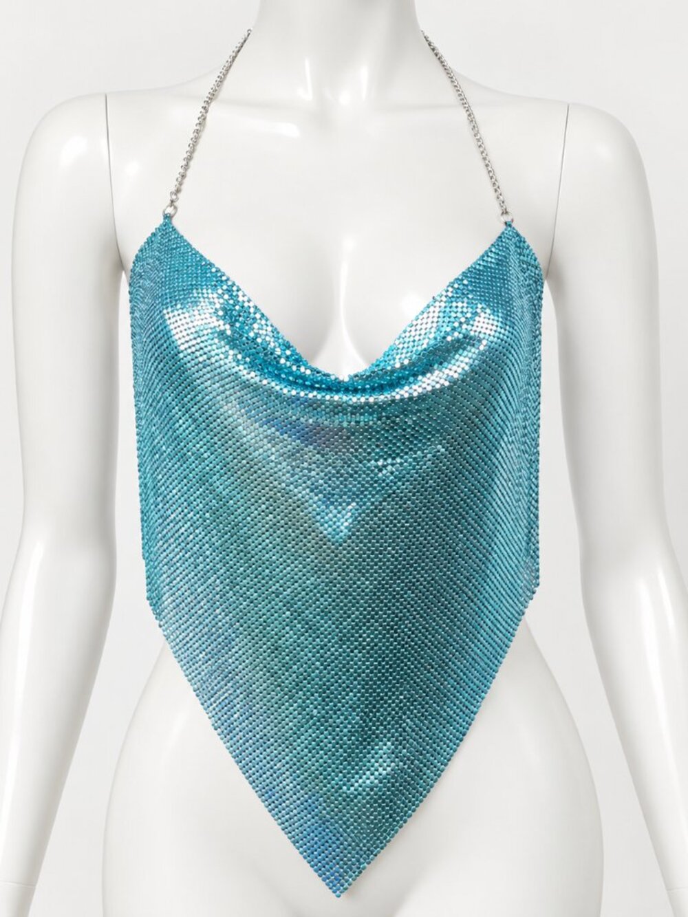 House of Harlow 1960 Blue Rhinestone Chainmail Halter Top Festival Size Small